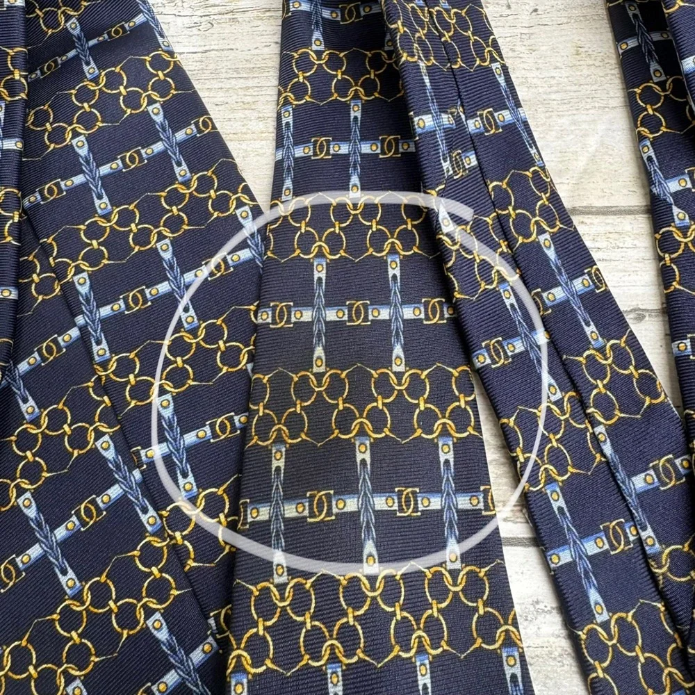 VTG Paolo Designed by Paolo Gucci Silk Tie OS Navy Bluer Equestrian Chain Italy